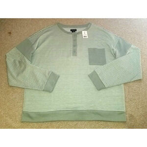 NWT Womens Top-SPLENDID-green/white striped stretch knit henley super soft ls-M